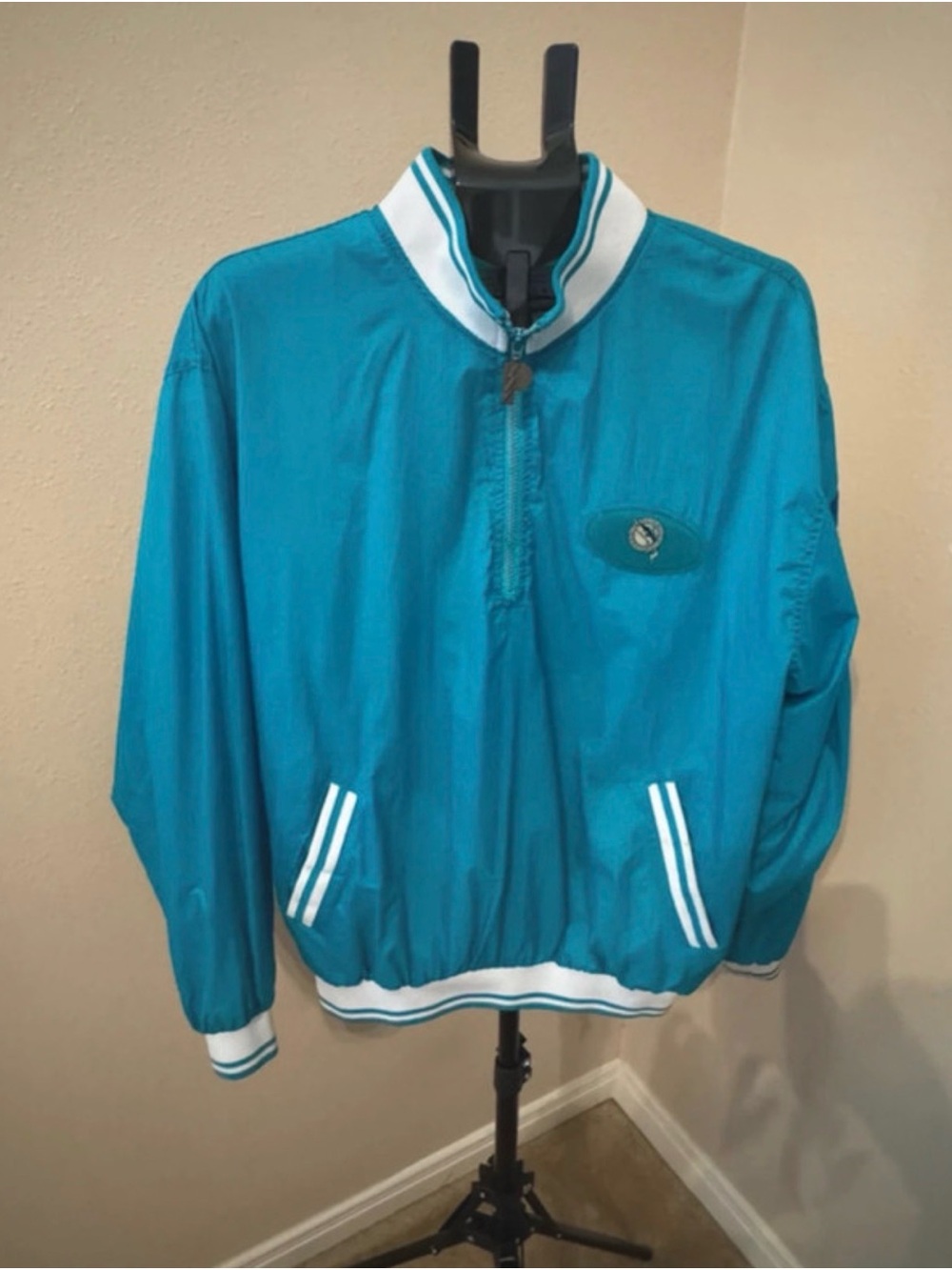 Pro Player Teal Pullover Bomber Jacket with White Stripe Trim